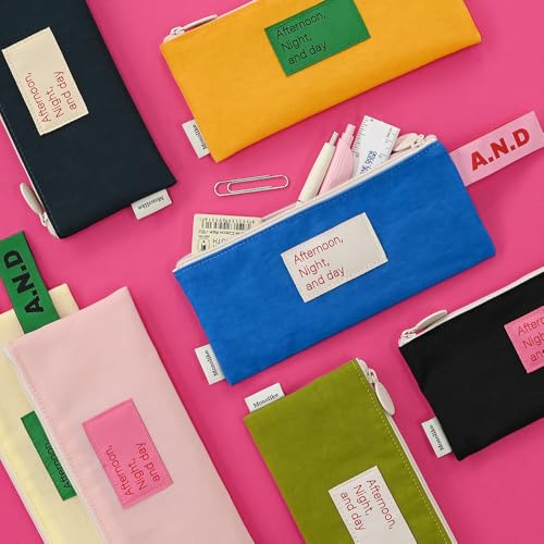Image of Monolike Afternoon Night and Day flat pen case, Orange - Slim Water-Resistant Nylon Pen Pouch, Aesthetic Vivid Stationery Organizer for Office