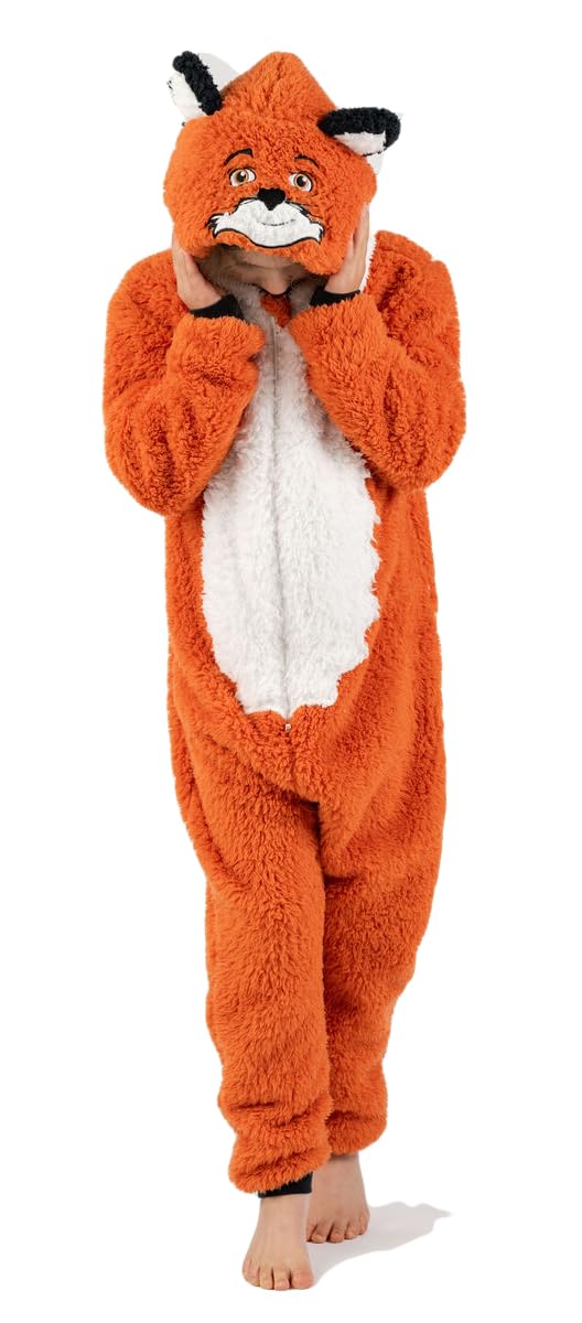 Tutina intera per ragazzi o ragazze, soffice e morbida Mr Fox con coda, pigiama per bambini dai 2 ai 13 anni