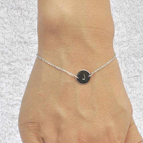 Image of HUAN XUN Stainless Steel Engraved Initial Bracelet Adjustable, 7.87 inch