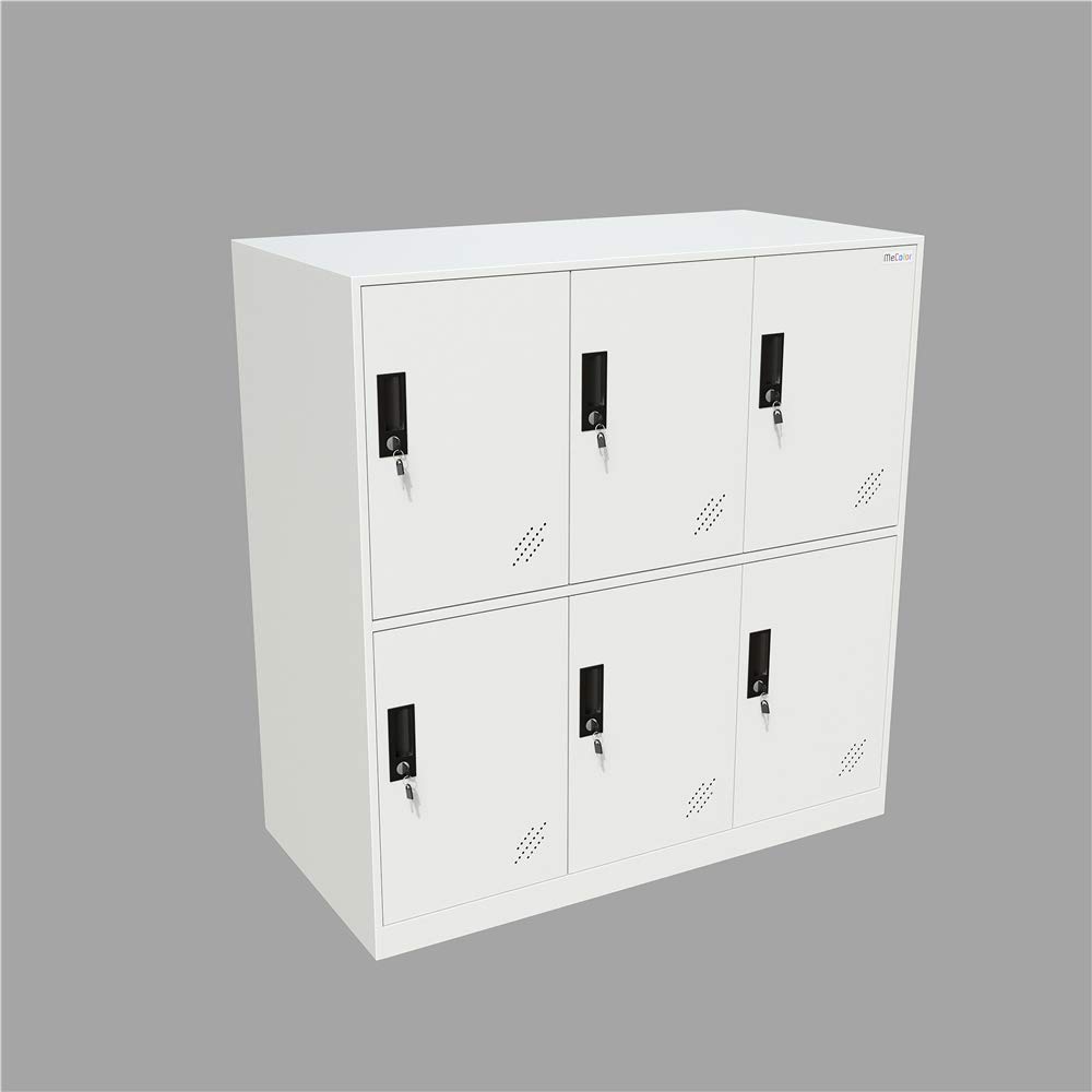 MECOLOR Büroschrank Metall Schließfach 6 Tür Lagerung Organizer Full White