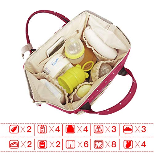Qimiaobaby Diaper Bag Backpack,Waterproof Multifunctional Large Travel Nappy Changing Bags… (Red Dot) #TOP4