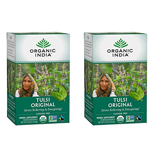 Organic India Tulsi Original Herbal Tea - Stress Relieving & Energizing, Immune Support, Adaptogen, Vegan, Gluten-Free, USDA Certified Organic, Non-GMO, Caffeine-Free - 18 Infusion Bags, 2 Pack
