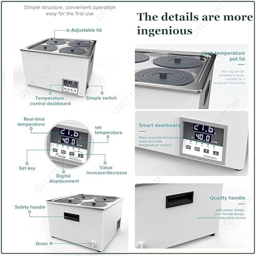 Digital Thermostatic Lab Water Bath - Precise 0.01℃ Heating, Electric Water Bath Heater with Digital Display & Protective Lid for Scientific Experiments and Laboratory Use