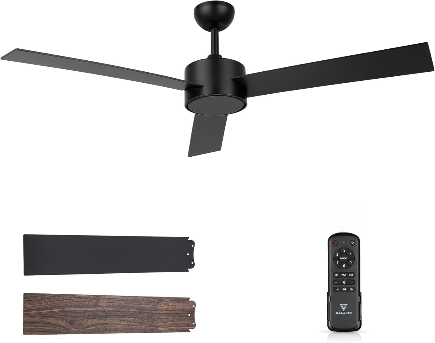52" Ceiling Fan with Remote No Light - Dual Color Blades - DC Motor - Reversible Function - Quiet Operation for Light Sleeper - Suit for Bedroom and Patios - Bronze