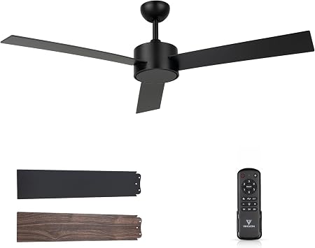 52" Black Ceiling Fan with Remote No Light - Dual Color Blades - DC Motor - Reversible Function - Quiet Operation for Light Sleeper - Suit for Bedroom and Patios - Matte Black