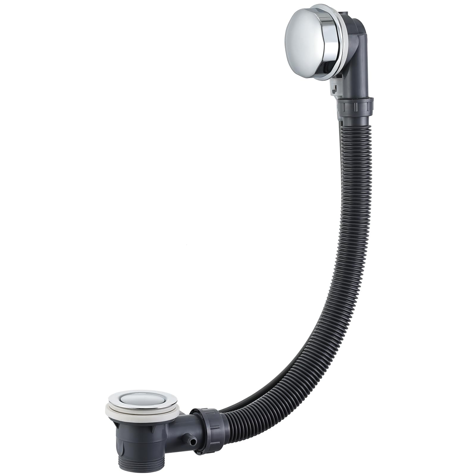 Sistaby Chrome Black Bath Waste And Overflow Kit, Round Pop Up Bath Waste Chrome Bath Tub Drain Click Clack Bathtub Plug Waste