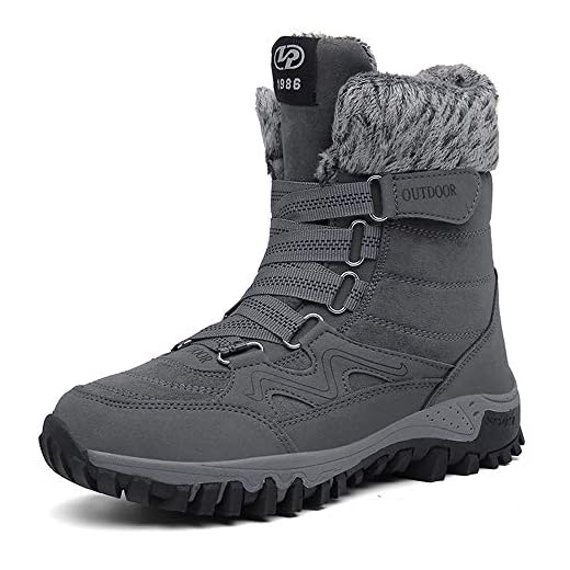 Womens Winter Snow Boots Warm Fur Lined Anti-Slip Ankle Hiking Booties Outdoor Walking Shoes Non-Slip Trekking Shoes Grey Size9