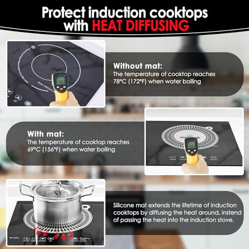 Image of Cook's Aid 2 PCS Silicone Induction Cooktop Protector Cover Mat 8.7 inchx8.7 inch (Magnetic) | 230C (450℉) Heat-Resistant Induction Stove Protector | Multifunctional Silicone Mats (Logo CK)
