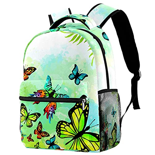 Sac à dos de voyage vert avec papillons pour filles et garçons randonnée scolaire