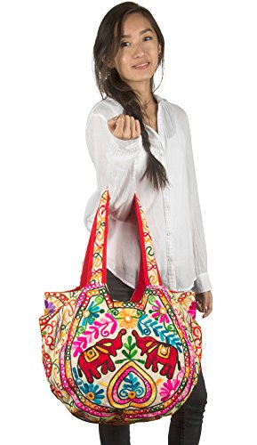 Bolsa Tote bordada con espejo y elefante estilo boho hippie miniatura 4