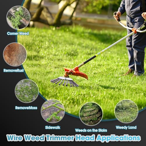 Image of 8 Inch Steel Wire Trimmer Head with Adapter Kit, Heavy‑Duty Weed Eater Head & Blades, Weed Wacker Head Replacement for Straight‑Shaft Gas Trimmers, for Moss, Rust & Driveway Weed Removal
