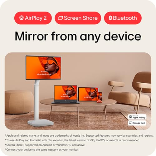 Image of LG Swing 31.5 inch 32U889SA 4K UHD IPS Smart Monitor Eyecare with Touchscreen, Rolling Stand, webOS, AirPlay 2 + Screen Share, Built-in Speaker, HDMI, USB-C 65W, Tilt /Height /Swivel /Pivot Stand, White