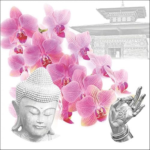 Lot de 20 serviettes en papier Ambiente - Orchidées de Bouddha - Décoration de table avec motif...