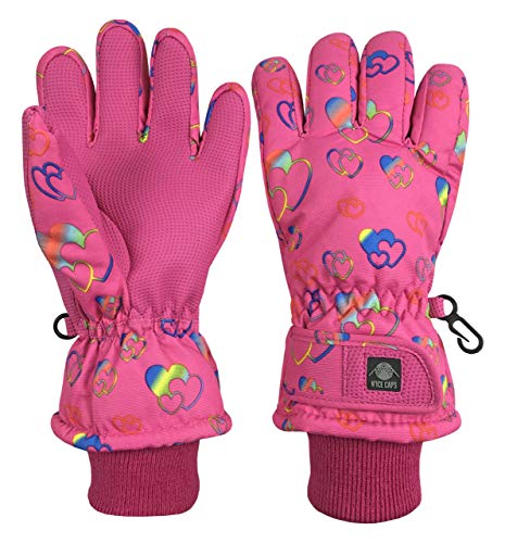 N'Ice Caps Girls Waterproof Thinsulate Fashion Design Winter Snow Ski Gloves (Fuchsia Hearts