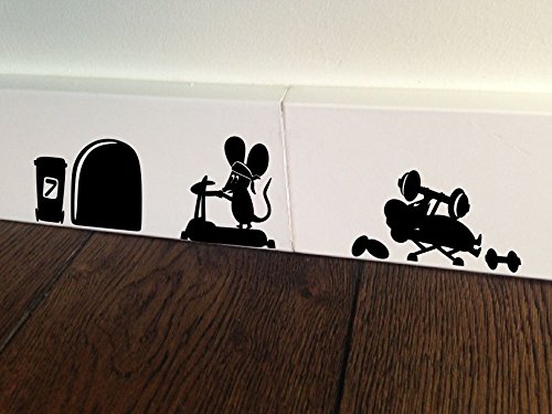 spb87 Maus Joggen Run Motivation Fitness Gym Workout Minie Loch Home Live Kids Funny Art Wand Aufkleber Aufkleber Baseboard Kinder Mäuse Sockelleiste