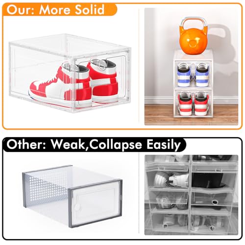Image of ARSTPEOE 6-Pack Clear Shoe Storage Boxes Magnetic Stackable | Upgraded Harder Material, Stackable Space-saving, Fits Sneakers & Boots, Clear Magnetic Front Door