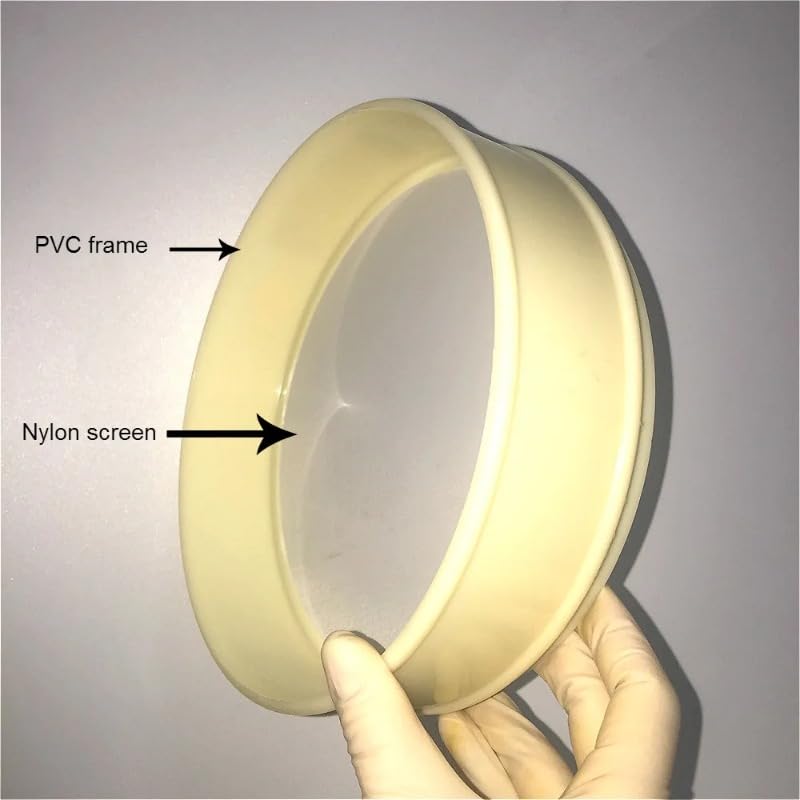 Tamiz reutilizable de plástico reutilizable de 20 cm con malla de nylon - malla 400, marco de PVC para muestreo e inspección, 1 unidad