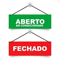 Placa de Aberto Ar Condicionado e Fechado Para Comercio Com Ventosa Porta De Vidro