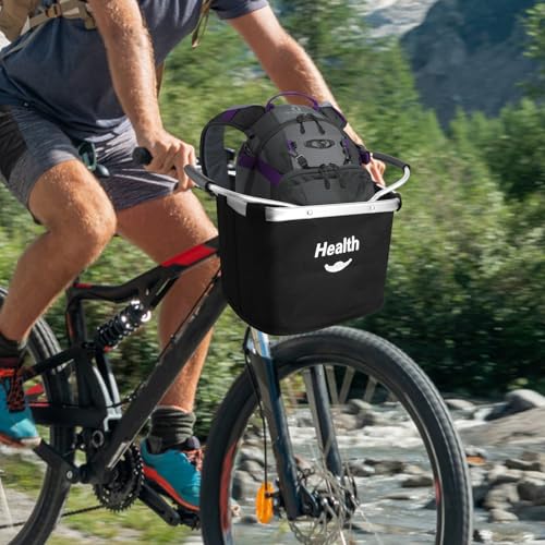 Oungy Faltbar Fahrradkorb Vorne für Klickfix Abnehmbar Hundekorb Fahrrad Vorne Aluminiumlegierung Rahmen Fahrradkorb Lenker mit Lenkeradapter und Kabellbinder Bike Basket für Pendeln Draußen (Schwarz)