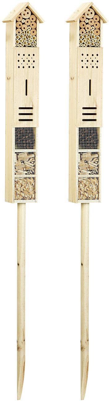 Royal Gardineer Holz-Insektenhotel: 2er-Set Insektenhotels Flip mit Erdspieß, 160 cm (auf Holzstab, zum aufstellen, Kinder)
