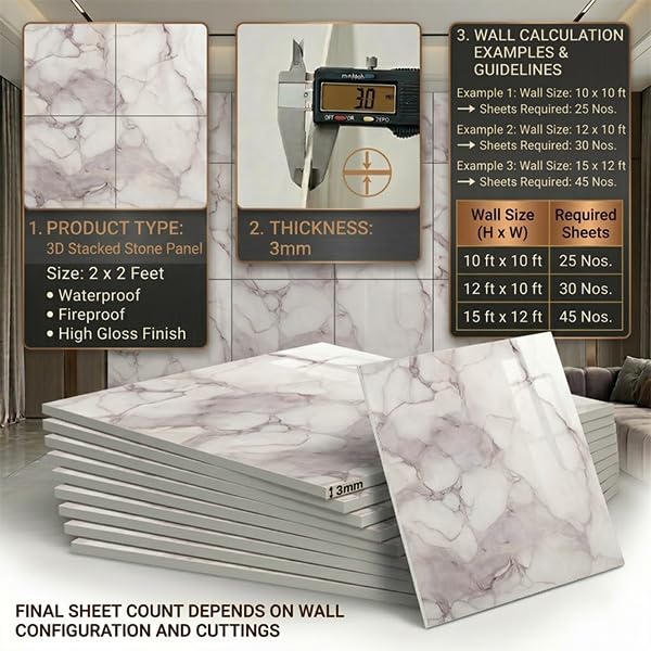 Image of OCEANSKY White Abstract Design Marble UV Panels, Pack of 1