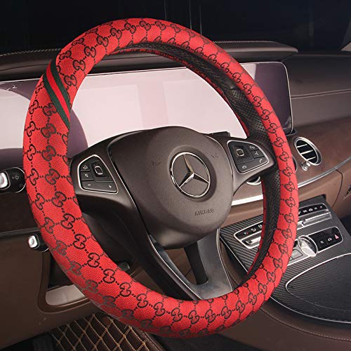 XiXiHao Steering Wheel Cover for Women Large Wheel Covers for F-150 250 350 Truck Tundra Range Rover 6.4L V8 Gas (15.25''-16'', Red)