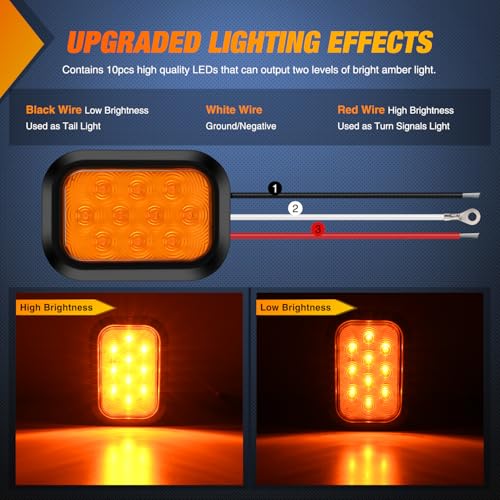 Image of Nilight 5 inch X 3 inch Rectangular Trailer Tail Light 2 PCS Amber 10 LED