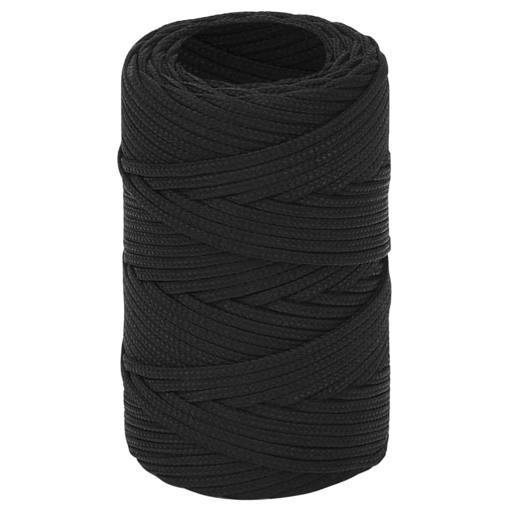 Corde d'Amarrage de Bateau, Corde de Levage en Bobine pour Transport Séchage du Linge, Résistant à la Déchirure, Noir Complet 2 mm x 250 m Polypropylène