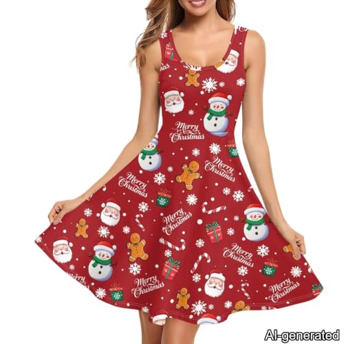 Image of Dreaweet Casual Sleeveless Dresses for Women Girls, Round Neck Tank Dresses with Pockets Summer Sundress Size XS-4XL