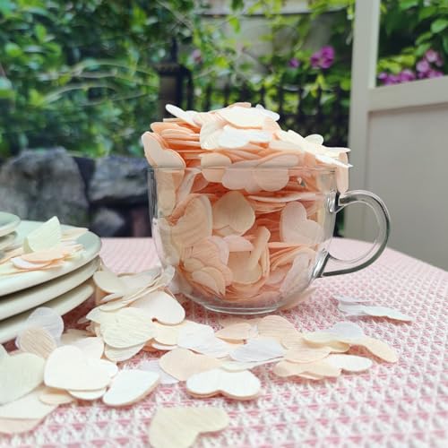 Image of Crepe Paper Champagne Heart Confetti for Engagement Wedding Party Peach White Table Decor Bridal Shower Valentine's Day Birthday Party Decorations 1000Count