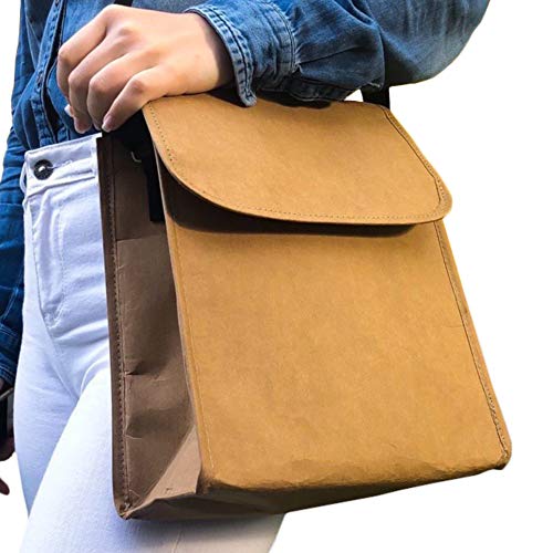 Lunch Bag for Women Men with Shoulder Strap - Insulated Reusable Brown Paper Freezable Cute Adult Lunch Box - Mens Womens Lunchbox - Thermal Lunch Tote Bag For Work - Lunch Pail Cooler Carrier