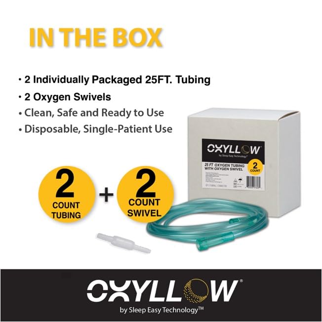 Image of Oxyllow 25 FT Oxygen Tubing & Oxygen Swivel, 2 Count, Nasal Cannula