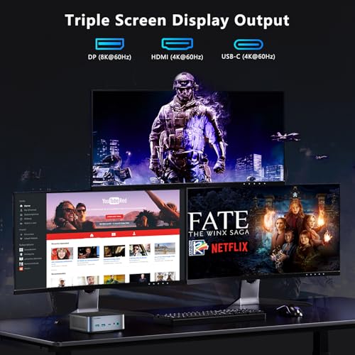Image of ALLIWAVA H90Pro Mini PC, AMD Ryzen 7 8745HS (8C /16T, Up to 4.9GHz) Mini Desktop Computer, Radeon 780M, 32GB DDR5 1TB PCIe SSD, Dual 2.5G LAN, WiFi6 /HDMI /USB-C /DP /Gaming /Office Small PC