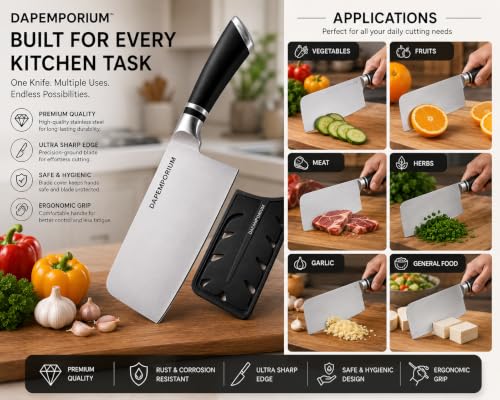 Image of Stainless Steel Knife with Steel Chopping Board & Finger Guard (Silver & Black)
