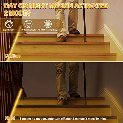 Motion Activated Led Strip Lights,Rgh Lighting 16.4Ft Led Light Strip With Day Or Night 2 Lighting Modes,3 Timing Off Modes,Cozy Warm White 12V Plug-In Led Rope Lights For Under Cabinet,Kitchen,Stair #TOP1