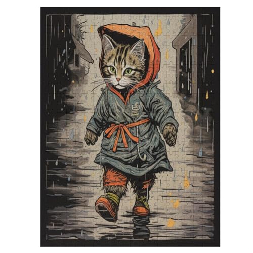Rompecabezas de gato de 500 piezas en madera natural para decoración, juguete de 55x41 cm