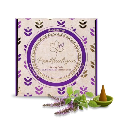 Image of Organic Bamboolesss Dhoop Cones | 40 Natural Flower-Based Incense Cones + Ceramic Stand | Charcoal Free, Long-Lasting Dry Dhoop Cones for Pooja, Home & Meditation (Pack of 1 - Patchouli)
