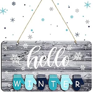 Hello Fall Winter Summer Spring Sign Rustic Wood Decor Farmhouse Wall Hanging Plaque Filleted Corner Wooden Sign for Home Bathroom Indoor Outdoor, 10 x 5.5 Inch(Glove Style,White)