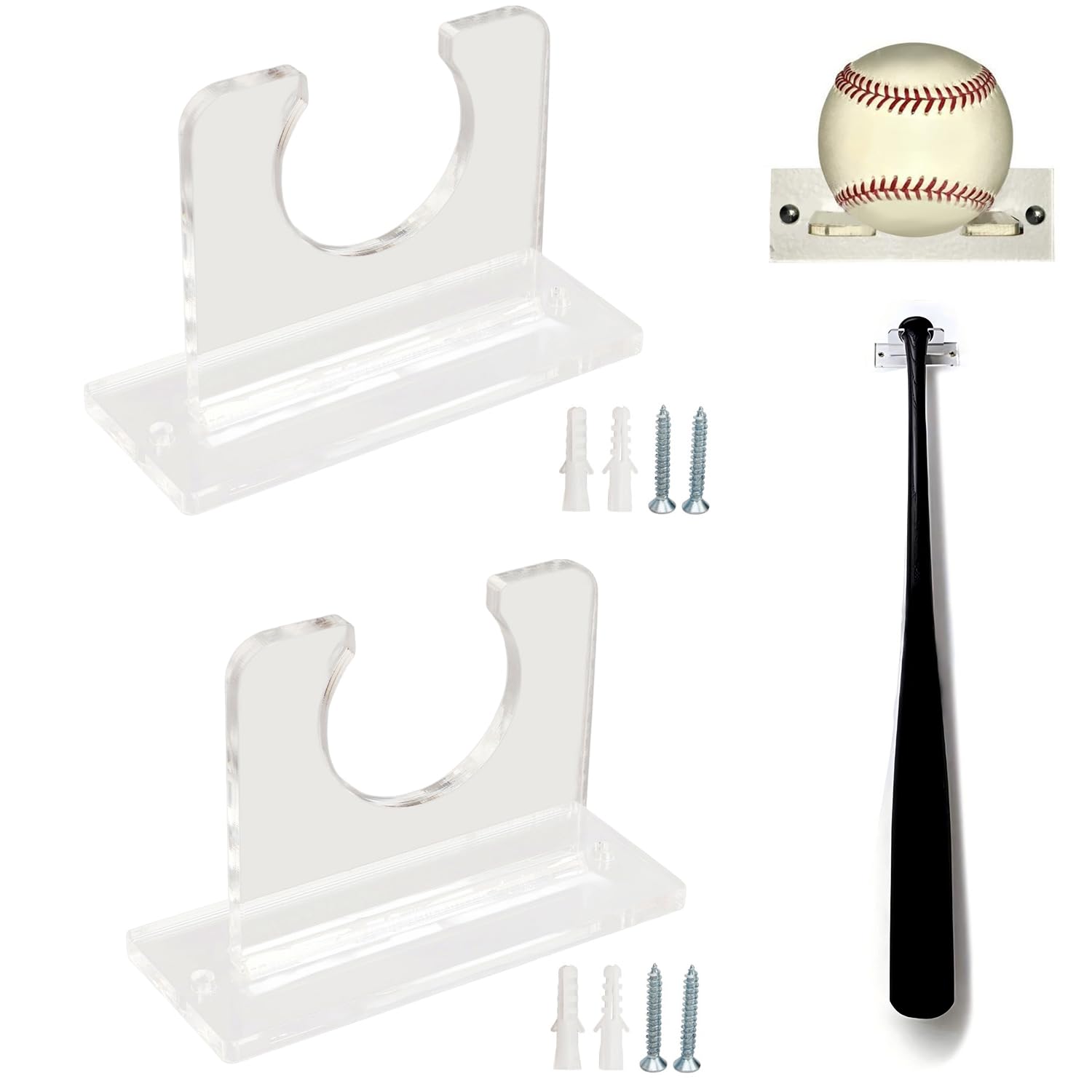 Tissting 2Pcs Baseball Bat Holder Vertical Baseball Bat Display Case Wall Mount Display Rack Sturdy Acrylic Bat Hanger for Baseball,Softball Bat(10x4x7cm / 3.9x1.6x2.8in)