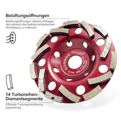 GVHAKG Diamant Schleiftopf 125mm×22.23mm, Topfschleifer Für Beton Stein Naturstein Fliesenkleber Granit Mauerwerk-Extra Speed Diamant Schleifscheibe