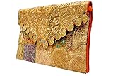 Bolso de mano de tela multicolor con bordado étnico, tamaño mediano