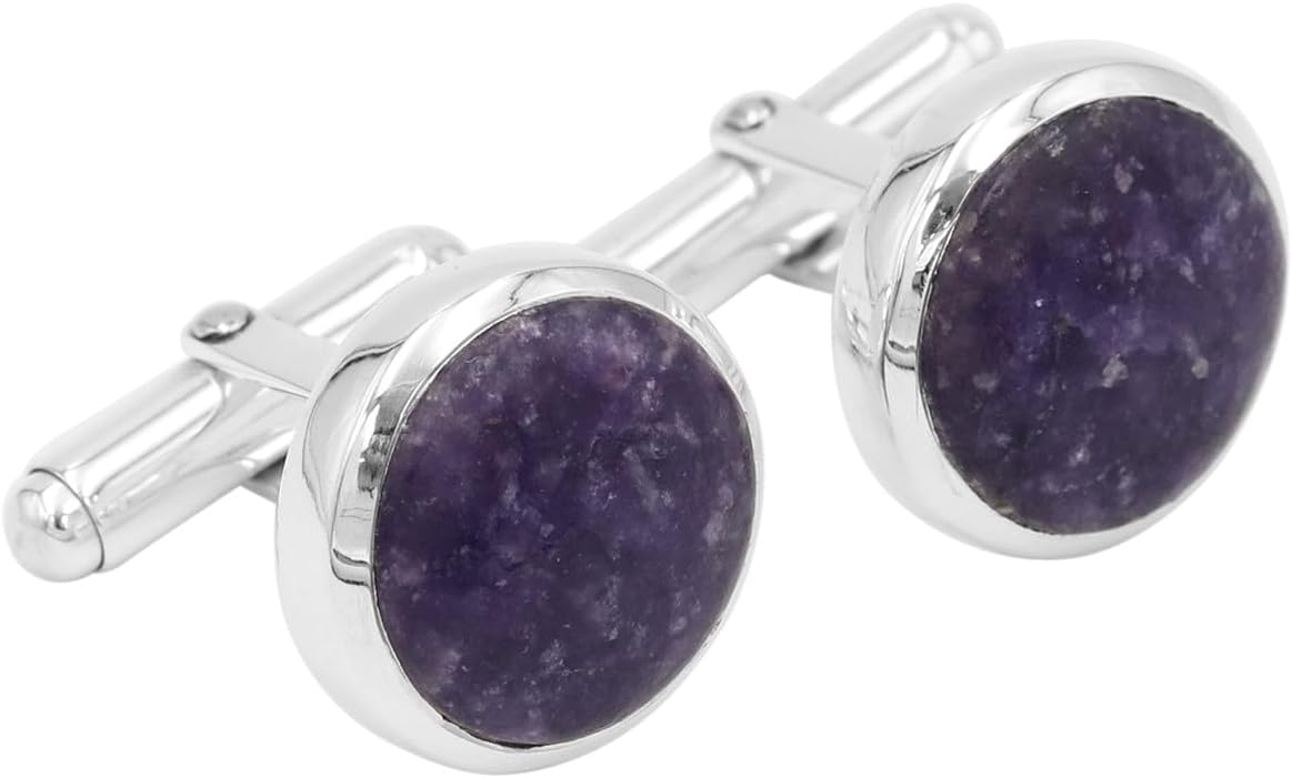 925 Sterling Silver Lepidolite Cufflinks for Men – Natural Gemstone Wedding Groom Formal Jewelry