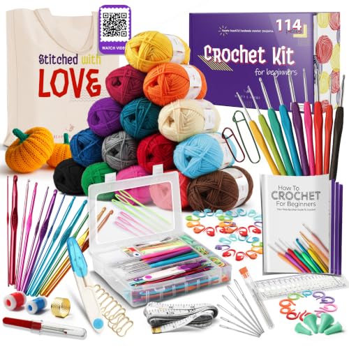Image of Hearth & Harbor Crochet Kit 114 Piece with 1500 Yards Assorted Yarn Kit, Ergonomic Hooks, Crocheting Instruction, Knitting & Crochet Supplies - Beginner Crochet Kits for Adults, Ideal for Amigurumi