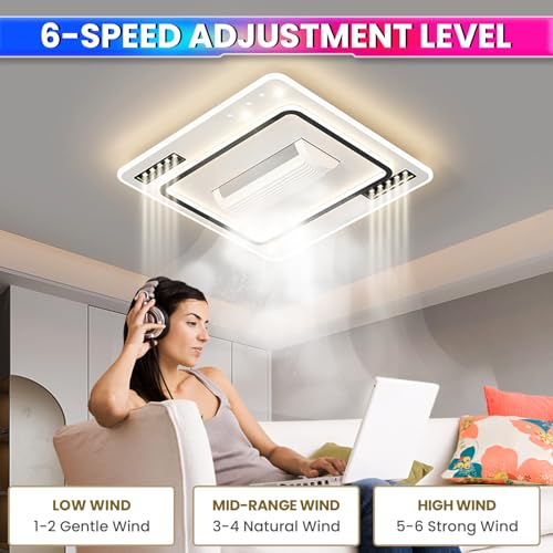 Image of amiciSmart Luxury Bladeless Ceiling Fan with Integrated LED Lighting | Remote Control | Adjustable Speed & Brightness| Bunk-Bed Children Safety,Acrylonitrile Butadiene Styrene