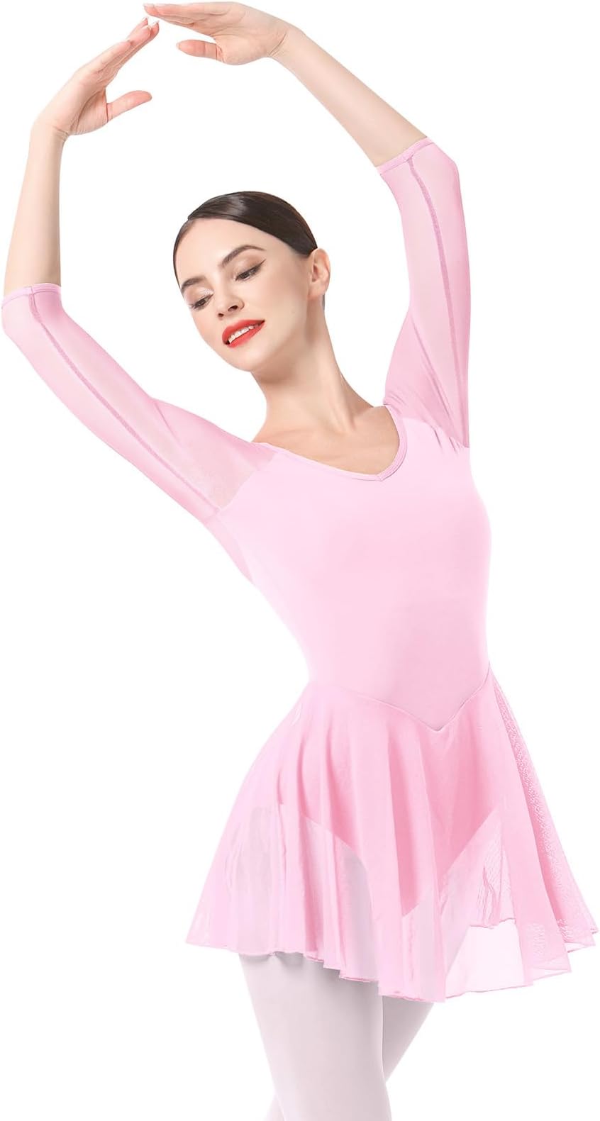 ODASDO Women 3/4 Sleeve Skirted Leotard with Built-in Panty Adult Teens Girls Ballet Dress U-back Unitard Ballerina Outfit