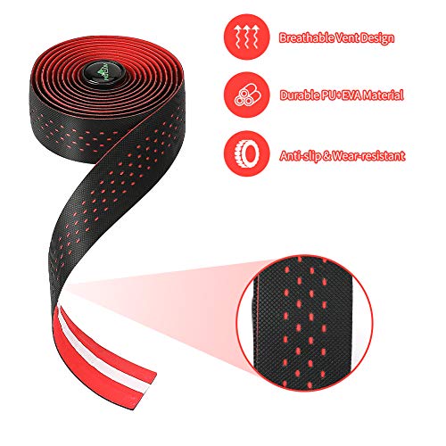 Laelr Bike Handlebar Tape, 2Pcs Bicycle Bar Tape With Bar End Plugs, Cycling Handle Wraps For Mountain Bikes, Eva Non-Slip (Red) #TOP2