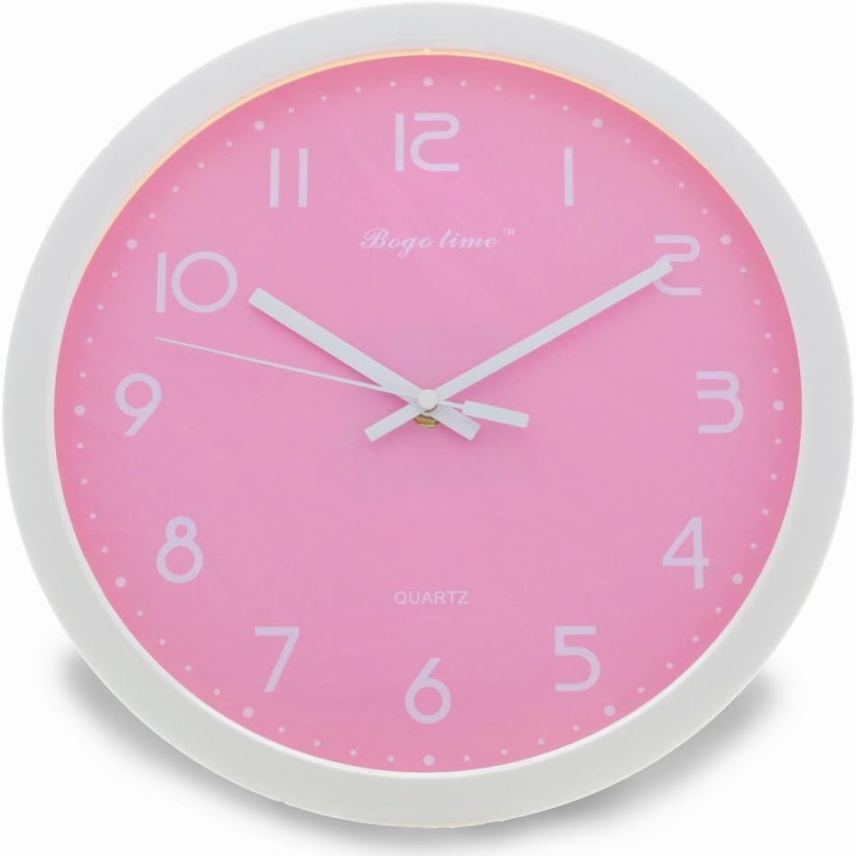 JustNile Kids Basic Color Round 12-inch Non Ticking Wall Clock - Baby Pink