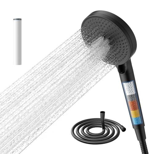 Alcachofa de Ducha Alta Presión con Filtro Antical, Cabezal de Ducha con Bolas de Vitamina C y KDF, 5 Modos de Chorro, Manguera de 1,5m, Filtro de Ducha para Piel Sensible y Niños