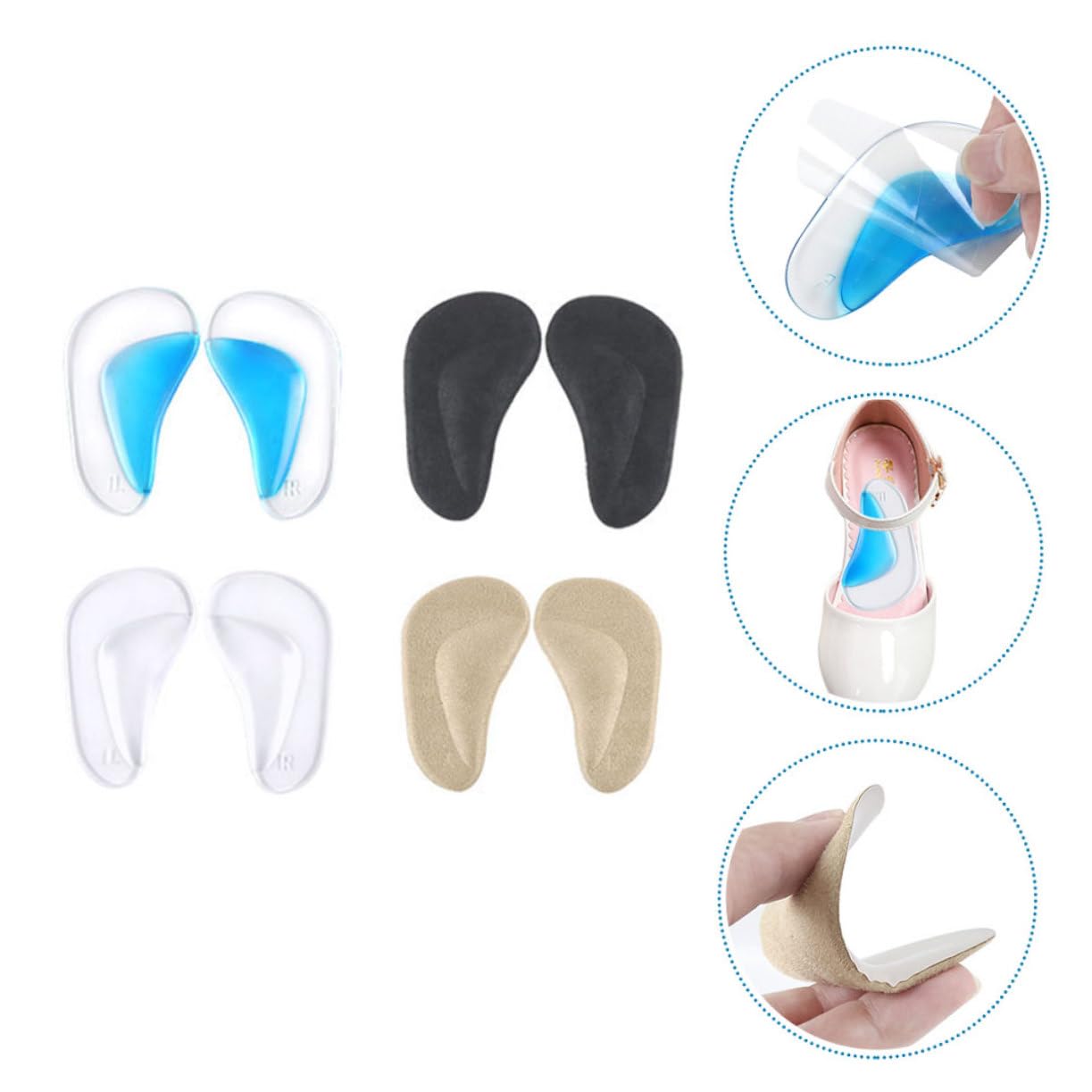 Ipetboom 4 Pairs Arch Support Insoles for Women Men Gel Foot Pads for Inserts for Shoe Insoles