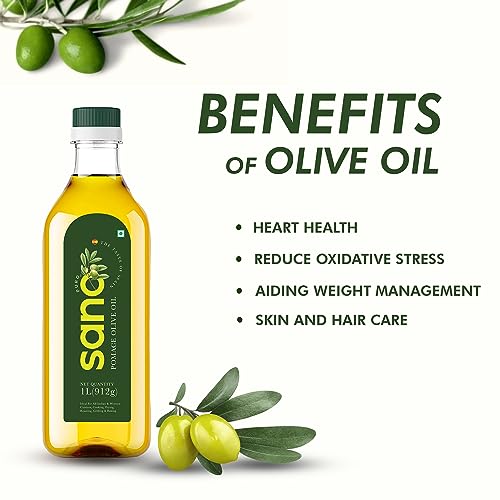 Image of Sano Pomace Olive Oil 1L Pet Bottle | Spain-Imported Edible Oil | Ideal for Deep Frying, Sauteing & Roasting | High Smoke Point Cooking Oil for Indian Kitchen | 1000ml (Pack of 3)